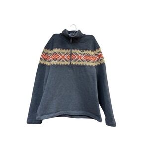 Koppen Mens Large Gray Fair Isle 1/4 Zip Fleece Pullover Sweater Sherpa Lined